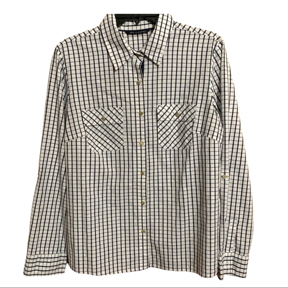 Zac & Rachel Black and White Tailored Check Blouse L